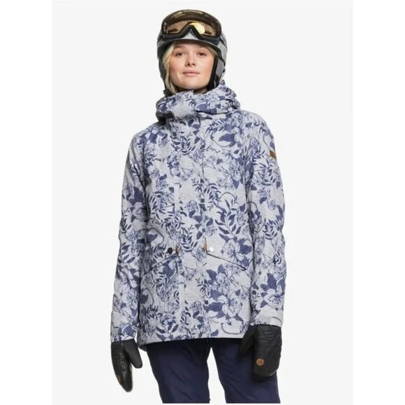 Roxy Gore-Tex Glade Gray & Blue Floral Printed Ski Winter Jacket S - Picture 1 of 7